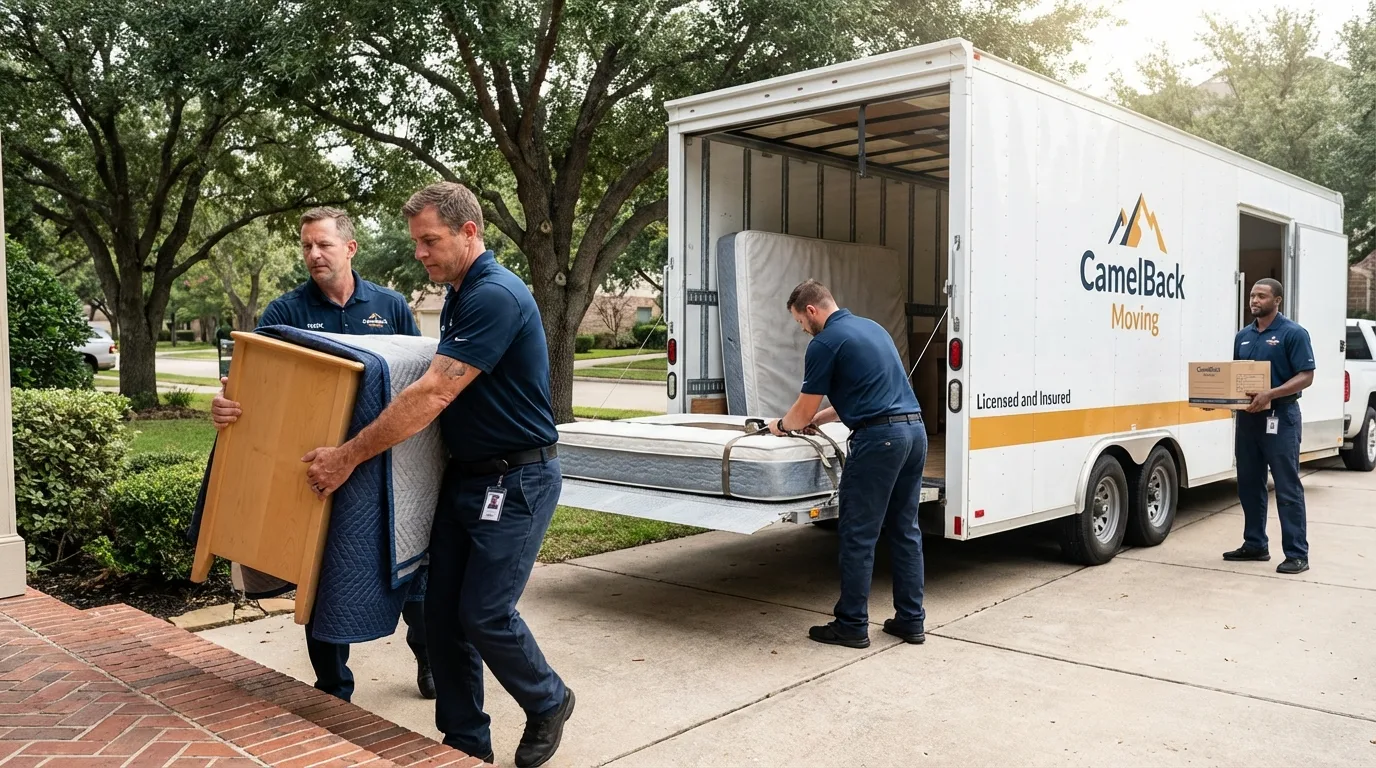 Crew loading residential truck for cross-state move from Riverside, AL